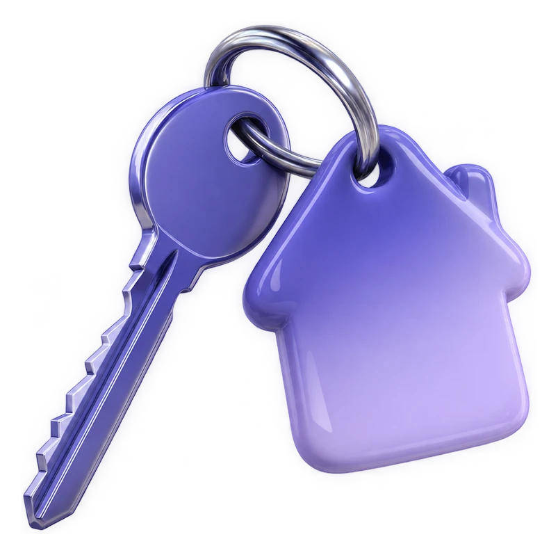 A door key with a house-shaped fob